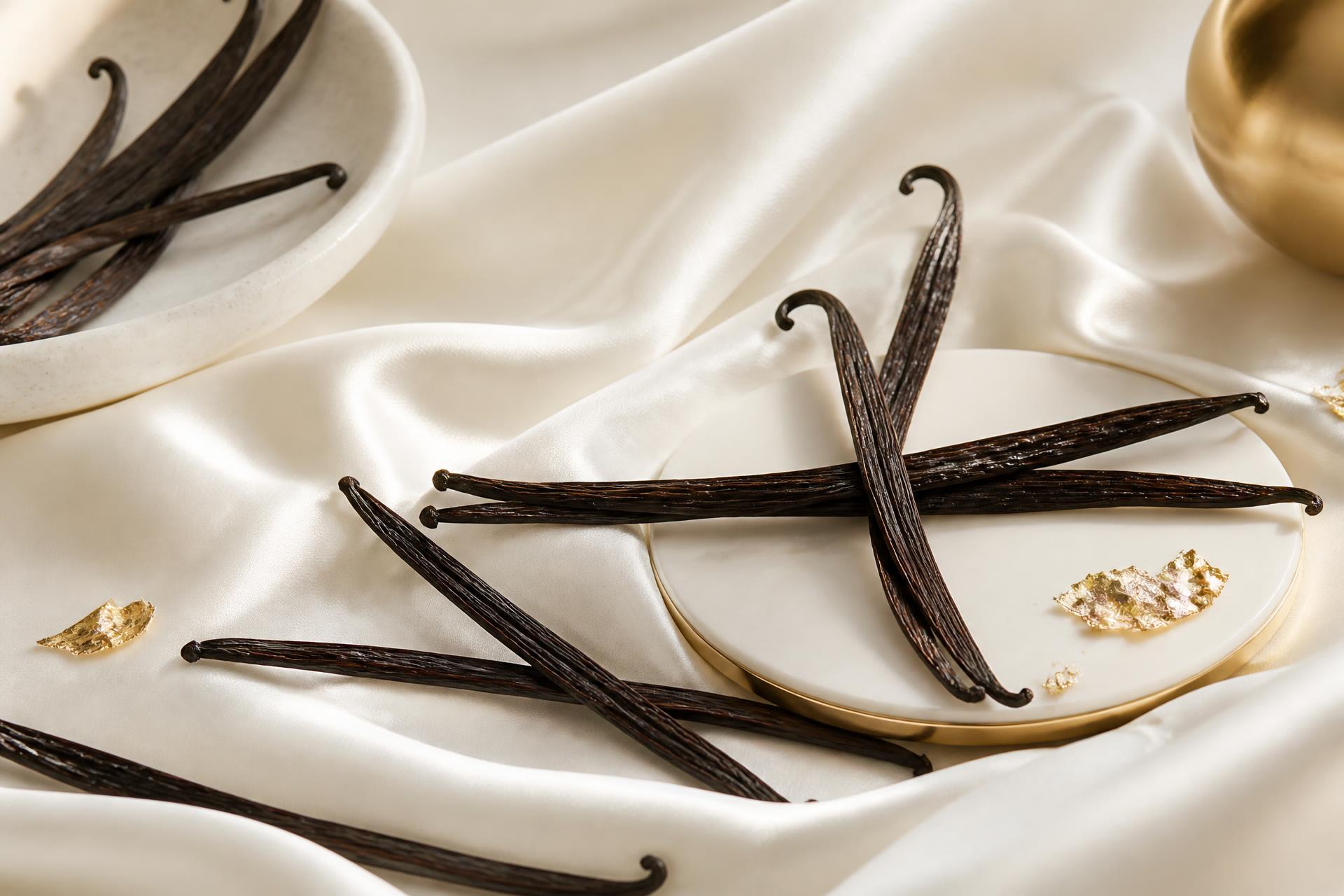 Păstăi de vanilie Bourbon din Madagascar aranjate elegant